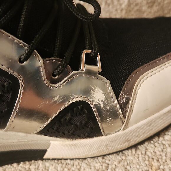 Michael Kors Women's "Liv" Black White & Silver Trainers w/ Inner Wedge Size 7.5 - Picture 11 of 16